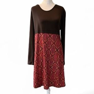Prana Kaley Jacquard Print Dress Size Large Brown Burgandy‎